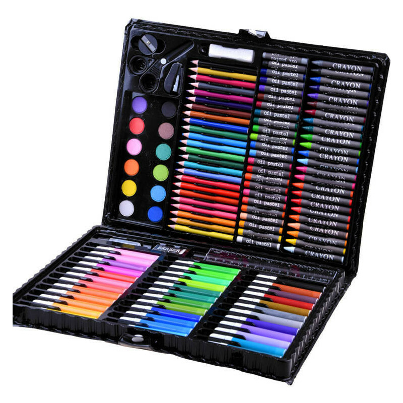Trusa de colorat, Jokomisiada, ZA3889, Compartimentata, 150 de elemente, Creioane, Aquarele, Accesorii, 6 ani+, Multicolor