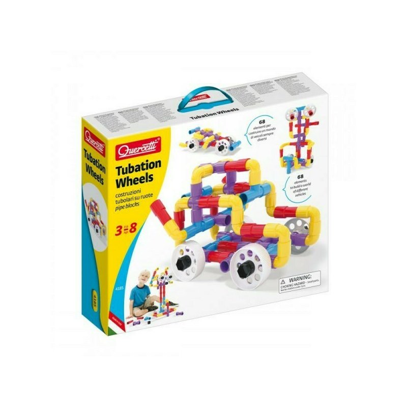 Quercetti - joc creativ pentru copii cu tuburi rotative si roti 68 piese