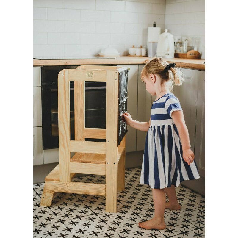 Meowbaby® - inaltator learning tower ajustabil, cu tabla de scris, 50x40 cm, natur