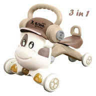Vehicul ride-on, Bebe Stars, X-Ride Junior, 3 in 1, Pentru primii pasi, bicicleta de echilibru si trotineta, Cu sunete si lumini LED, Cotiera reglabila in 4 pozitii, Roti antiderapante, Conform cu EN71 CE, 6 luni+, Beige