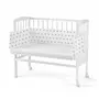 Set Patut, Waldin, Bedside 2in1 Alb, 90 cm x 55 cm, laterala detasabila, co-sleeping, cu Saltea + Aparatoare alba cu stelute gri - 1