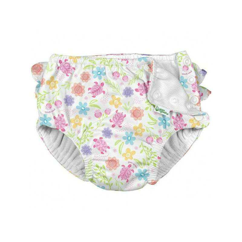 White Turtle Floral 3T – Slip fete SPF 50+ refolosibil, cu capse si volanase – Green Sprouts by iPlay Jucarii de exterior