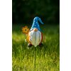 Decoratiune gradina Pitic pe bat cu floare, metal, 60x13 cm, albastru si portocaliu