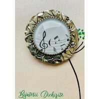 Brosa rotunda/medalion Note muzicale, diametru 3.8 cm