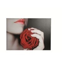 Canvas print,Doamna cu trandafir rosu, rama de lemn, 70 x 50 cm