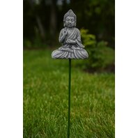 Decoratiune Gradina Figurina Buddha, polirasina, 12 cm, Gri