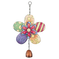 Decoratiune gradina Floare cu clopotel de vant, metalic, 27x16x4 cm, multicolor