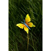 Decoratiune gradina Fluture pe bat, metal, 60x15 cm, Galben