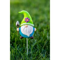 Decoratiune gradina model Pitic pe bat, metal, 60x13 cm, Albastru