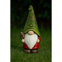 Decoratiune Pitic de gradina cu lopata in mana, ceramica, 24x11x8 cm, verde si rosu