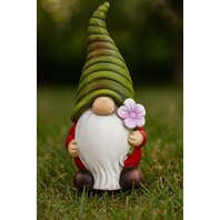 Pitic de gradina cu floare, ceramica, 18x9x7 cm, Rosu si Verde