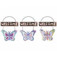 Decoratiune gradina metalica Semn Bun Venit Fluture Colorat