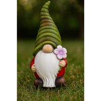 Pitic de gradina cu floare, ceramica, 18x9x7 cm, Rosu si Verde