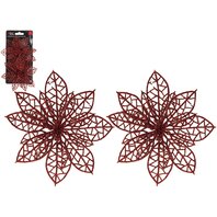Set decoratiune Craciun floare cu clema - rosu - 15cm