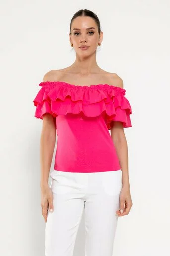 Bluză bumbac cu volane fucsia BLA0305