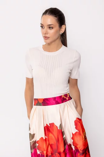 Bluză cambrată cu model ajurat crem BJNJ0208