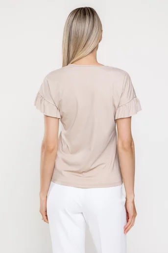 Bluză Caramel casual din jerse cu volan la manecă bej B4520