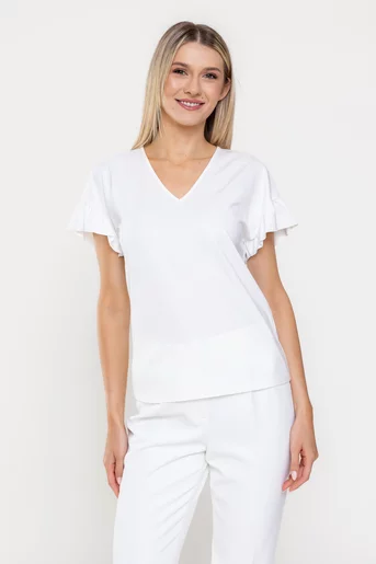 Bluza Caramel casual din jerse cu volan la manecă ivory B4520