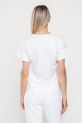 Bluza Caramel casual din jerse cu volan la manecă ivory B4520