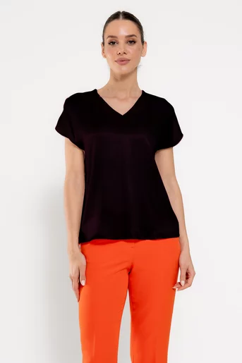 Bluză Caramel casual vâscoză satinată neagră  B4518