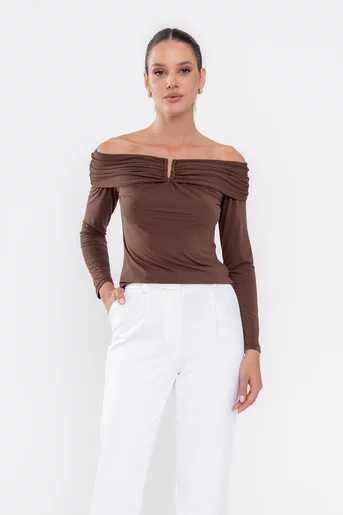 Bluză Caramel cu accesoriu maro B4531