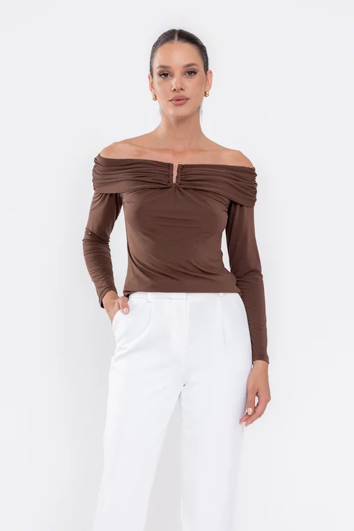 Bluză Caramel cu accesoriu maro B4531 thumbnail picture - 