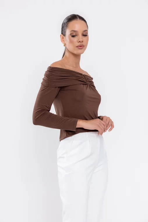 Bluză Caramel cu accesoriu maro B4531 thumbnail picture - 