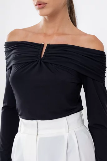 Bluză Caramel cu accesoriu neagră B4531