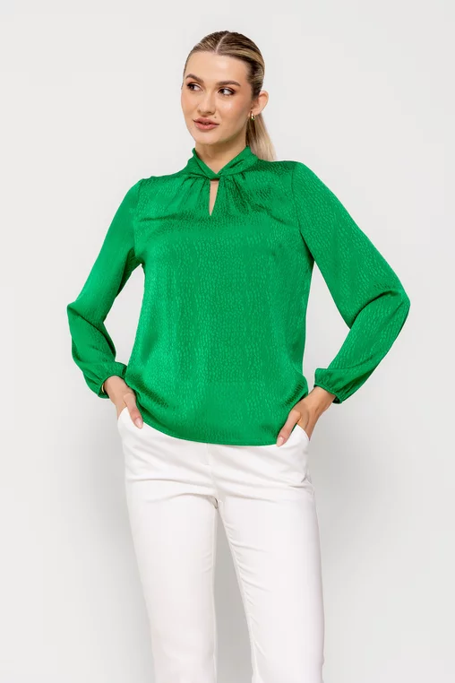 Bluză Caramel cu gât răsucit verde B4511 picture - 3