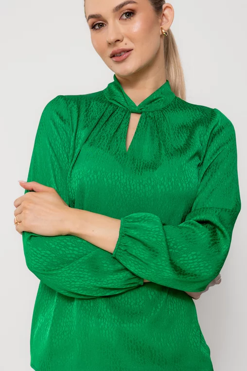 Bluză Caramel cu gât răsucit verde B4511 picture - 1