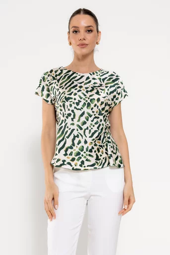 Bluză Caramel cu nod în talie animal print B4508