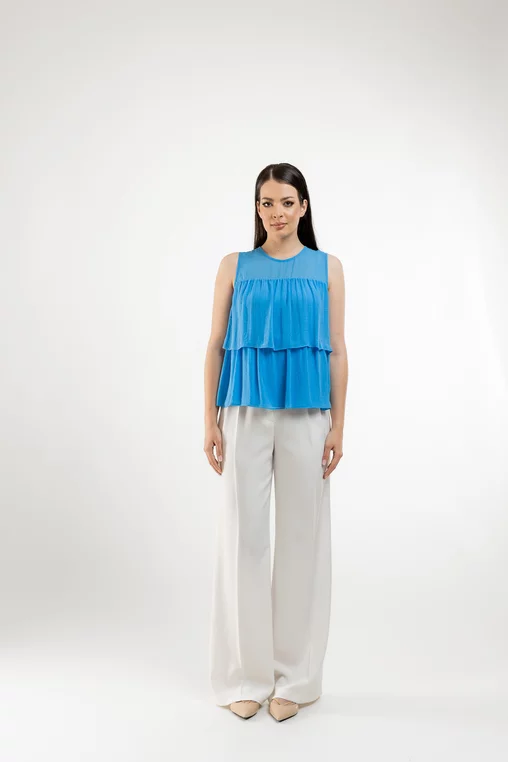 Bluză Caramel cu volane suprapuse bleu B4420 thumbnail picture - 