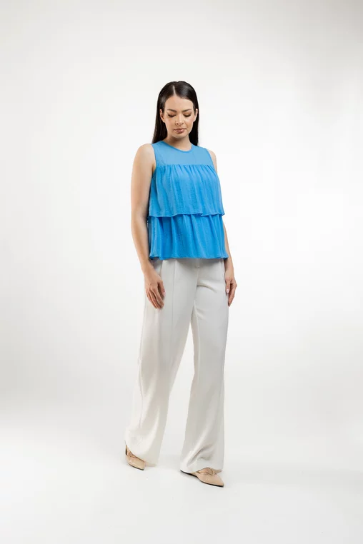 Bluză Caramel cu volane suprapuse bleu B4420 thumbnail picture - 