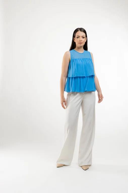 Bluză Caramel cu volane suprapuse bleu B4420 thumbnail picture - 