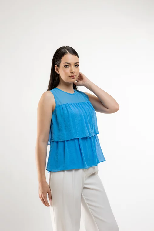 Bluză Caramel cu volane suprapuse bleu B4420 thumbnail picture - 