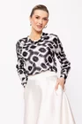 Bluză Caramel  elegantă din satin cu guler căzut alb-negru B4512 thumbnail picture - 