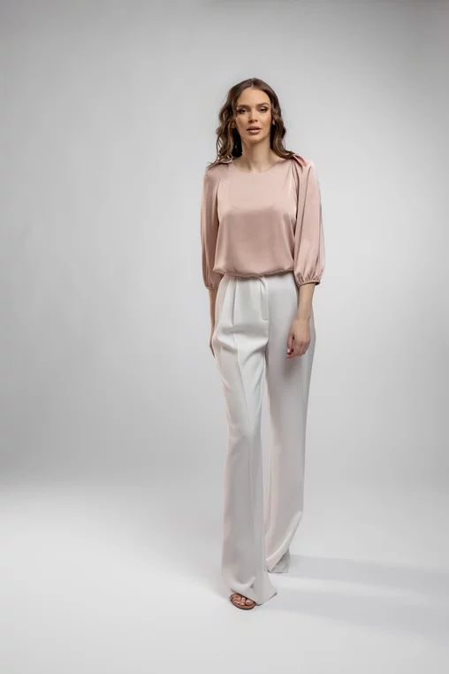 Bluză Caramel elegantă din satin cu pliuri la roz B4414 big picture - 