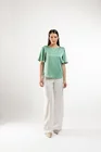 Bluză Caramel elegantă din satin cu strasuri verde B4425 thumbnail picture - 