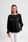 Bluză Caramel lejeră din satin cu pliu la mânecă neagră B4429 thumbnail picture - 