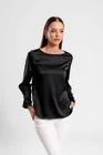 Bluză Caramel lejeră din satin cu pliu la mânecă neagră B4429 thumbnail picture - 