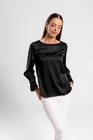 Bluză Caramel lejeră din satin cu pliu la mânecă neagră B4429 thumbnail picture - 