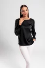 Bluză Caramel lejeră din satin cu pliu la mânecă neagră B4429 thumbnail picture - 