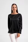 Bluză Caramel lejeră din satin cu pliu la mânecă neagră B4429 thumbnail picture - 