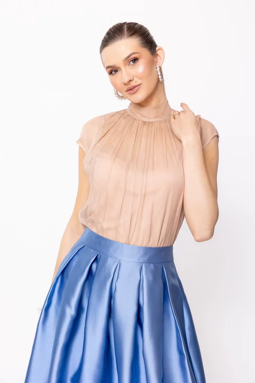 Bluză Caramel mătase naturală bej B4428 picture - 1