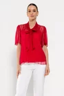 Bluză Caramel mătase naturală cu fundă și mâneca clopot burgundy B4517 thumbnail picture - 
