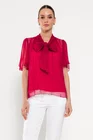 Bluză Caramel mătase naturală cu fundă și mâneca clopot fucsia B4517 thumbnail picture - 