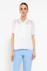 Bluză Caramel mătase naturală cu fundă și mâneca clopot ivory B4517 thumbnail picture - 