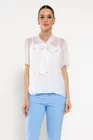 Bluză Caramel mătase naturală cu fundă și mâneca clopot ivory B4517 thumbnail picture - 