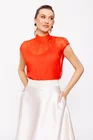 Bluză Caramel mătase naturală roșu-corai B4428 thumbnail picture - 