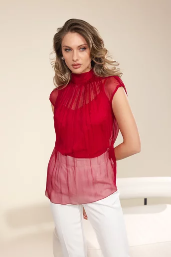 Bluză Caramel mătase naturală roșu-zmeură B4428